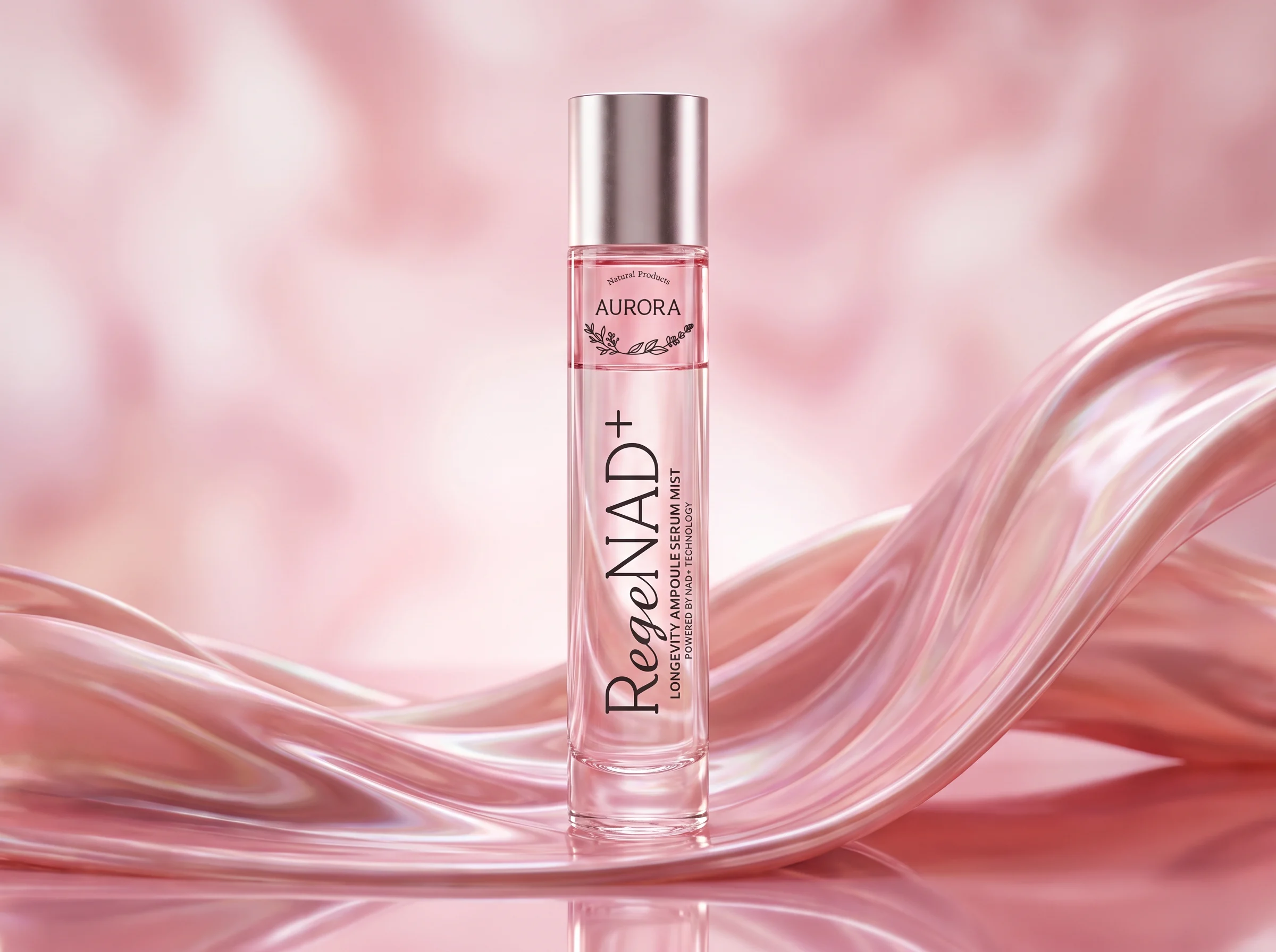 Agent-Image-An-artistic-commercial-beauty-photograph-of-the-RegeNAD_-bottle-placed-among-soft-flow RegeNAD+, Longevity Ampoule Serum Mist, 50ml - Image 1